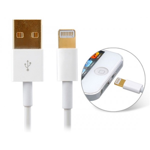 Gold-plated USB Data Charging Cable for iPhone 5, iPad mini, iPod touch 5, iPod Nano 7, iPad 4 1.0 m (White)