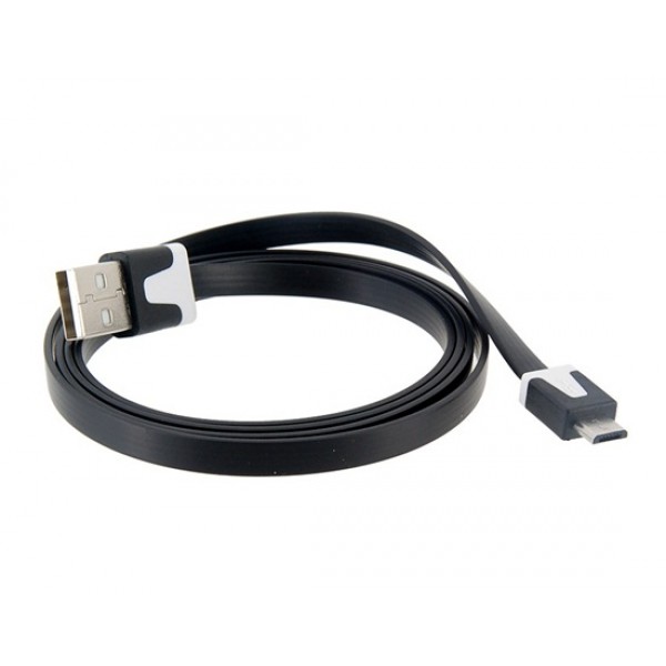 Wide Flat Data Transmission & Charging Cable for Samsung, HTC, Moto, Nokia Micro USB Interface Cell Phones (Black)