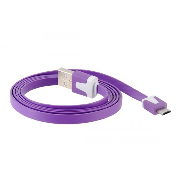 Wide Flat Data Transmission & Charging Cable for Samsung, HTC, Moto, Nokia Micro USB Interface Cell Phones (Purple)