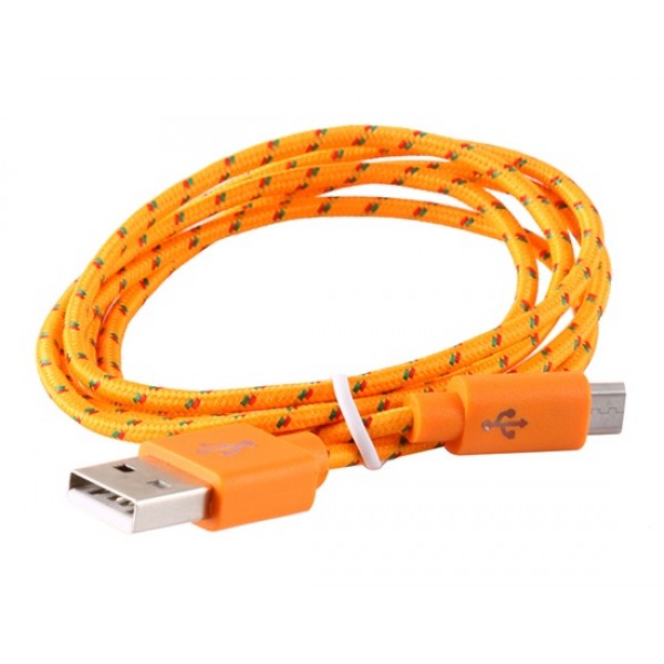 1 m Micro USB Woven Charging Data Cable for Samsung, HTC (Orange)