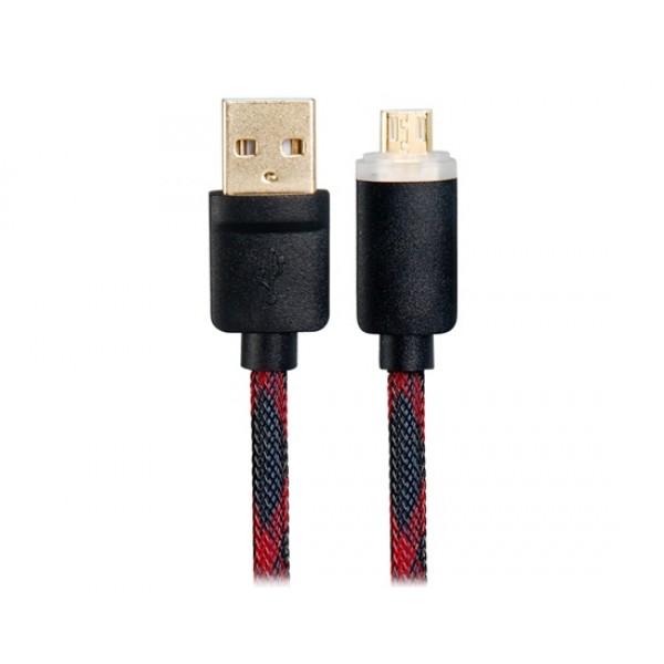 3281C 1M LED Colorful Flashing Micro USB to USB2.0 Charging Data Knit Cable (Black)