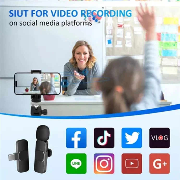 K1 Live Broadcast Lavalier Microphone 2 Noise Reduction Wireless Mic with Type-C Receiver