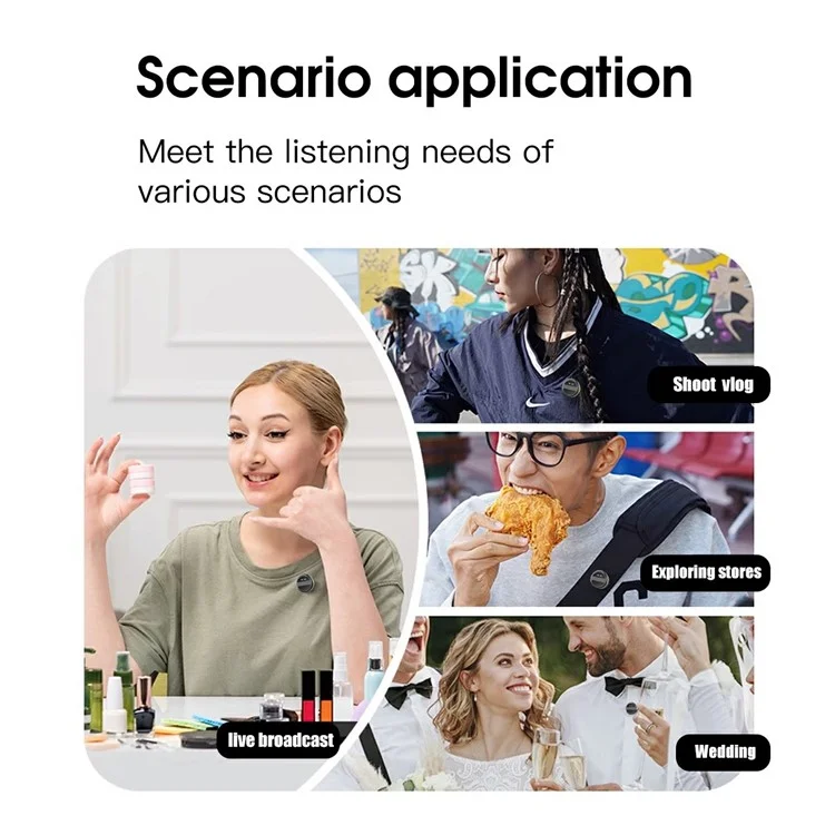 SX21 Wireless Lavalier Microphone for iPhone (2 Microphones+1 Receiver) 2.4G Smart Noise Reduction