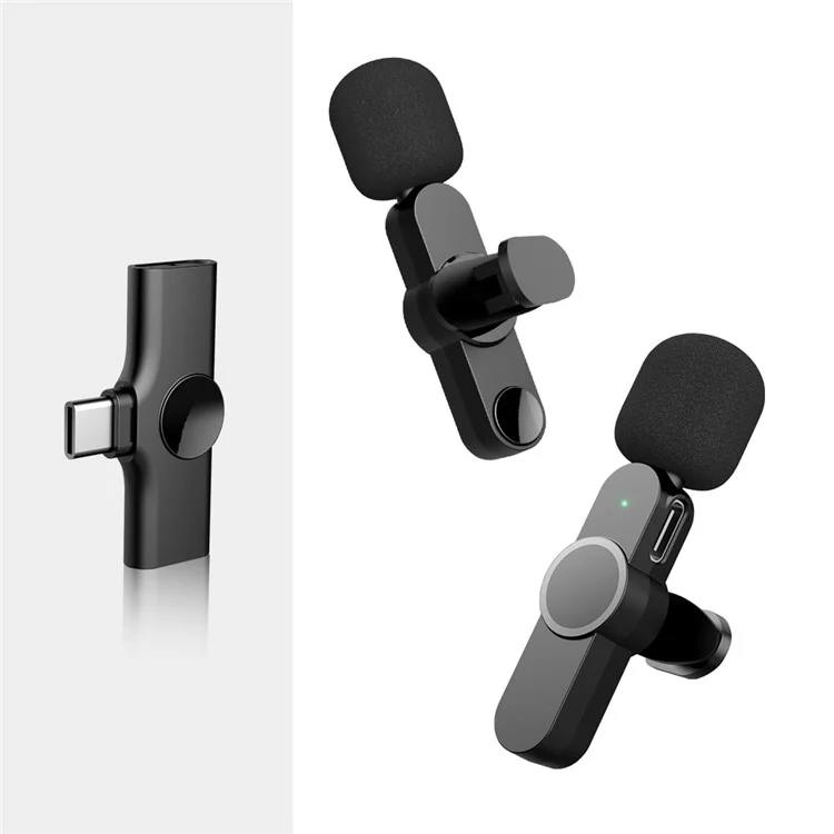 2Pcs Wireless Lavalier Microphone Live Streaming Lapel Clip Mic with Type-C Receiver for Android Phone Tablet
