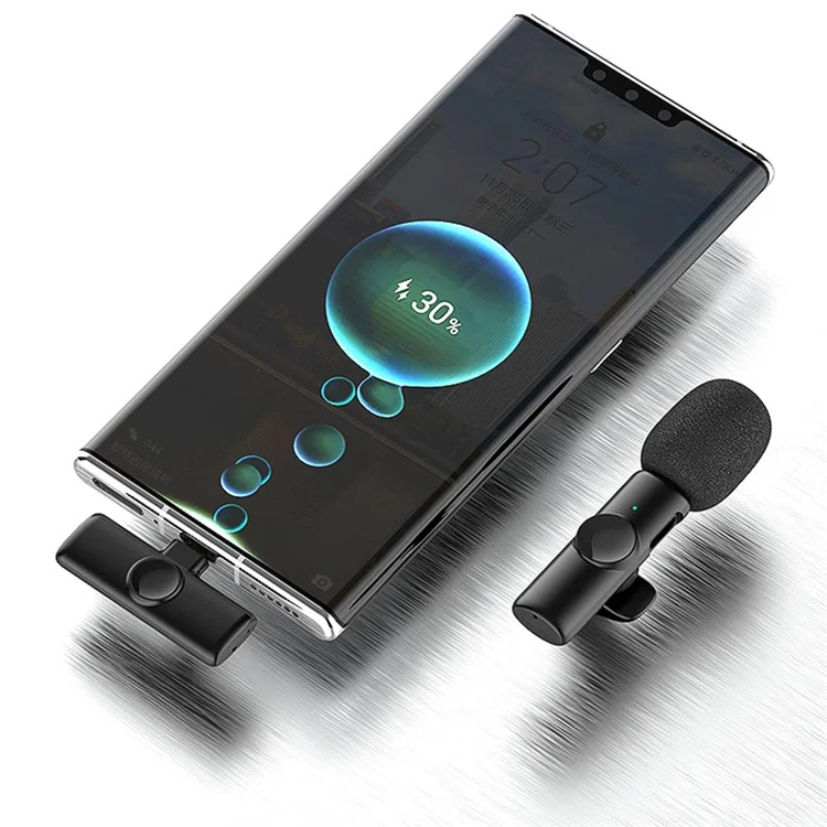 K2 Type-C Wireless Lapel Microphone Plug and Play Noise Reduction Lavalier Mic for Live Interview Mobile Phone Recording