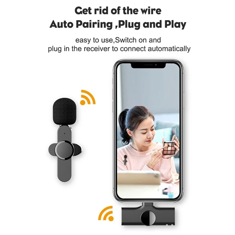 K5 Wireless Lavalier Microphone Mini Clip-On Recording Mic (2 Transmitters + 1 Receiver) - Type-C