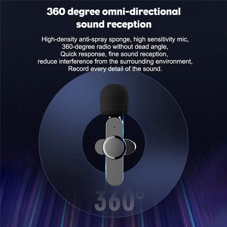 K5 Wireless Lavalier Microphone Mini Clip-On Recording Mic (2 Transmitters + 1 Receiver) - Type-C