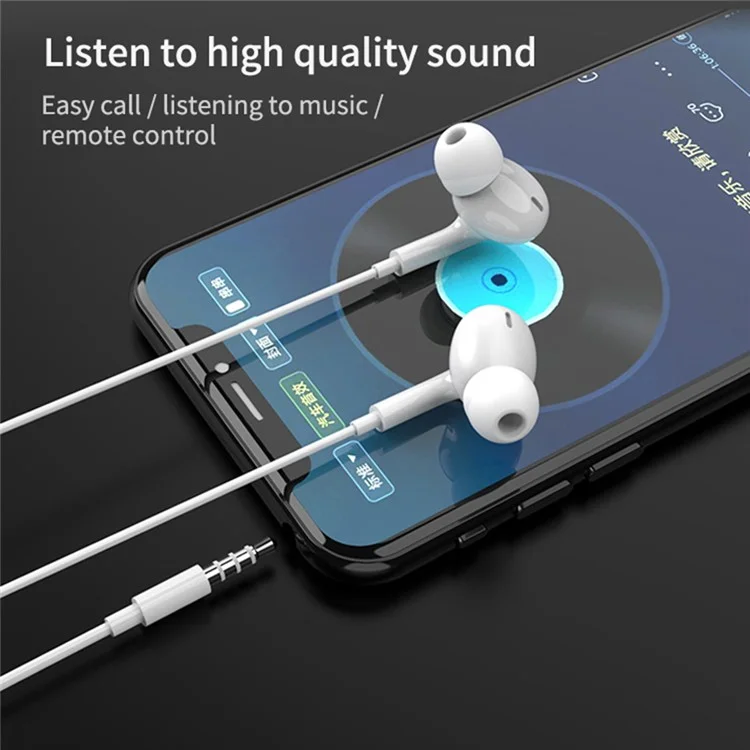 ME531 3.5mm Wired Earphone Built-In Mic Wire Control HiFi Sound Music Gaming Headset - White