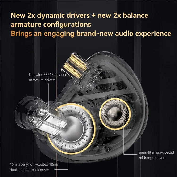 TA4 2BA+2DD Knowles Hybrid In-Ear Earphones HiFi Bass Sound Headphones for Smartphones / PC