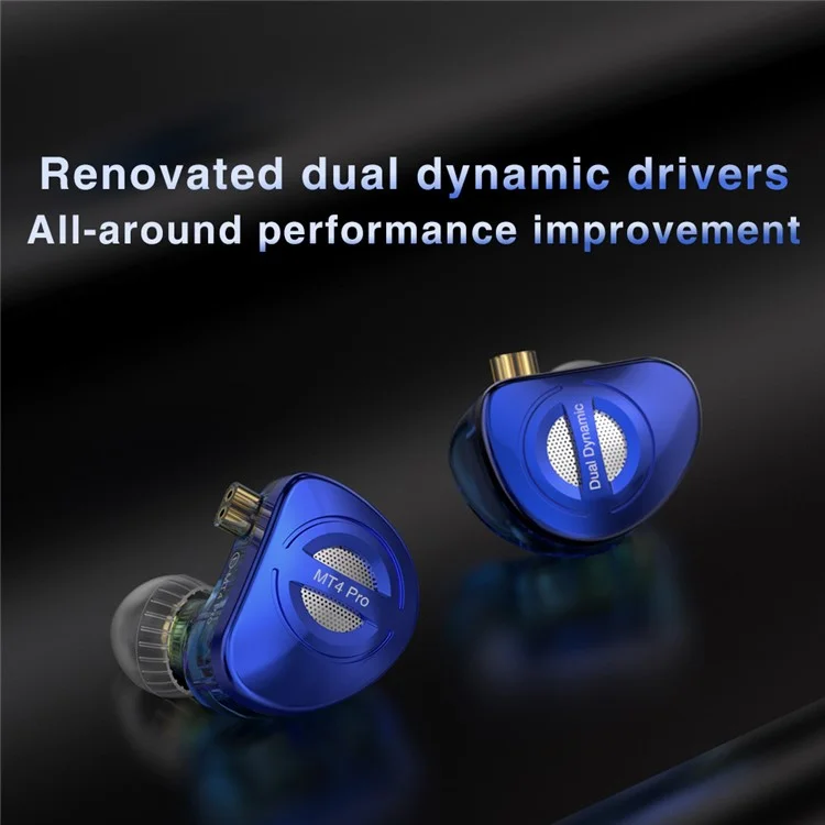 MT4 PRO Detachable 3.5mm Wired In-Ear Earphone Dual Dynamic Driver HiFi Headset, without Mic - Blue