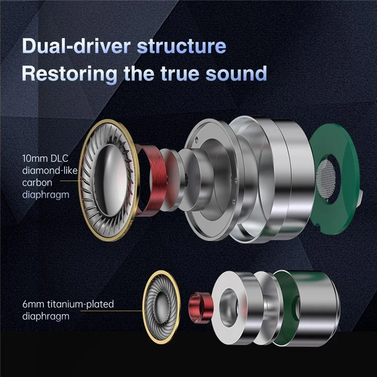 MT4 PRO Detachable 3.5mm Wired In-Ear Earphone Dual Dynamic Driver HiFi Headset, without Mic - Blue