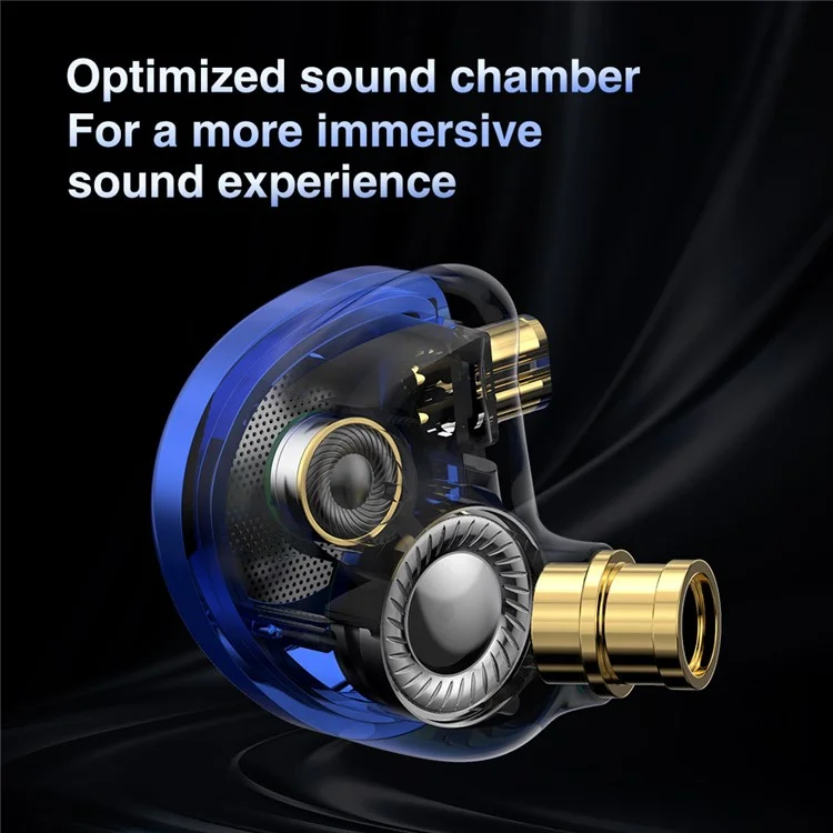 MT4 PRO Detachable 3.5mm Wired In-Ear Earphone Dual Dynamic Driver HiFi Headset, without Mic - Blue
