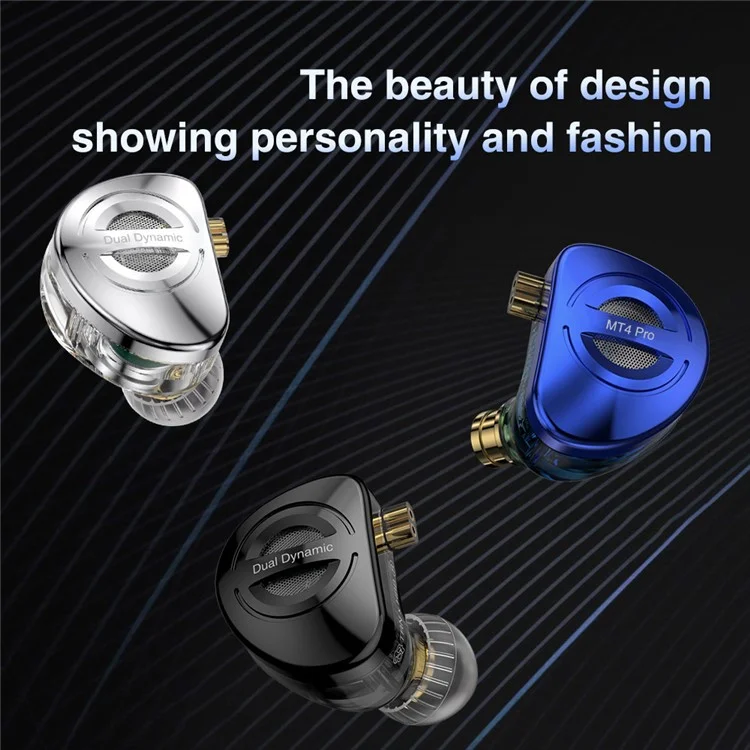 MT4 PRO Detachable 3.5mm Wired In-Ear Earphone Dual Dynamic Driver HiFi Headset, without Mic - Blue