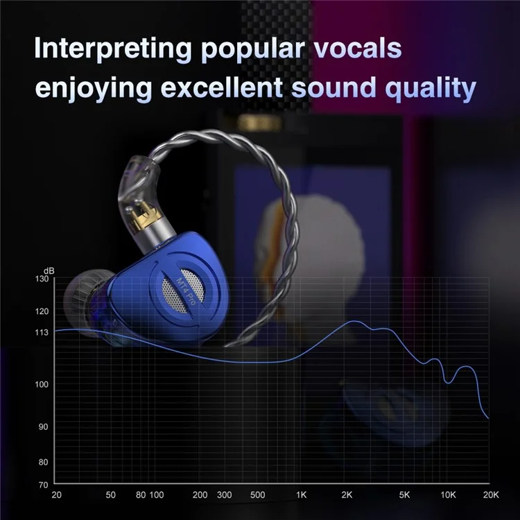 MT4 PRO Detachable 3.5mm Wired In-Ear Earphone Dual Dynamic Driver HiFi Headset, without Mic - Blue