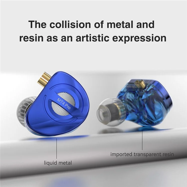 MT4 PRO Detachable 3.5mm Wired In-Ear Earphone Dual Dynamic Driver HiFi Headset, without Mic - Blue