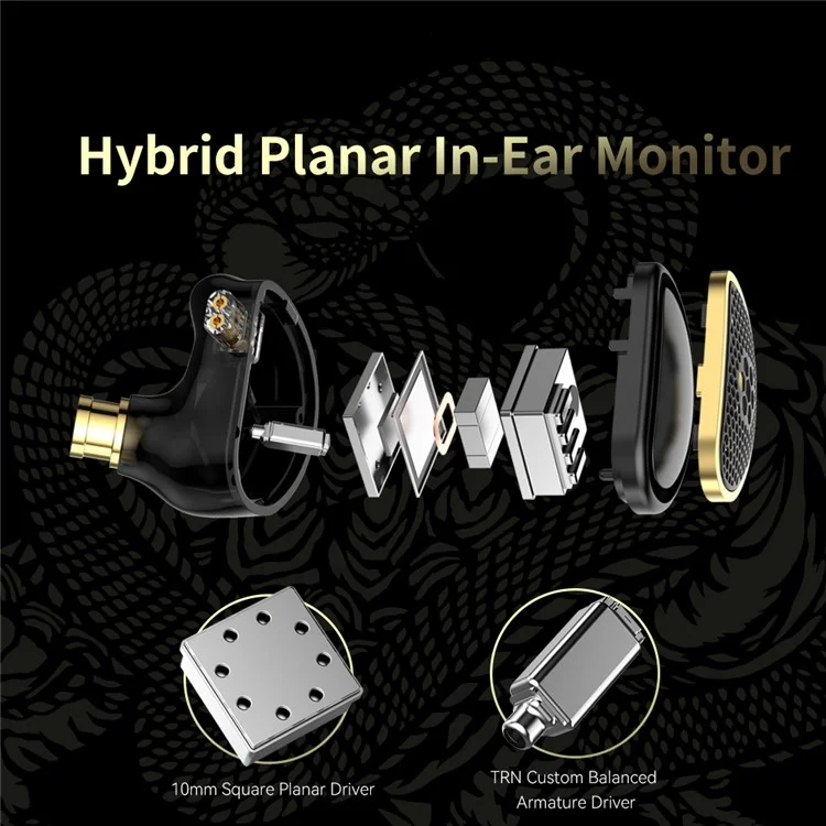 Detachable 3.5mm Wired In-Ear Earphone 10mm Square Planar Driver HiFi Headset with Mic