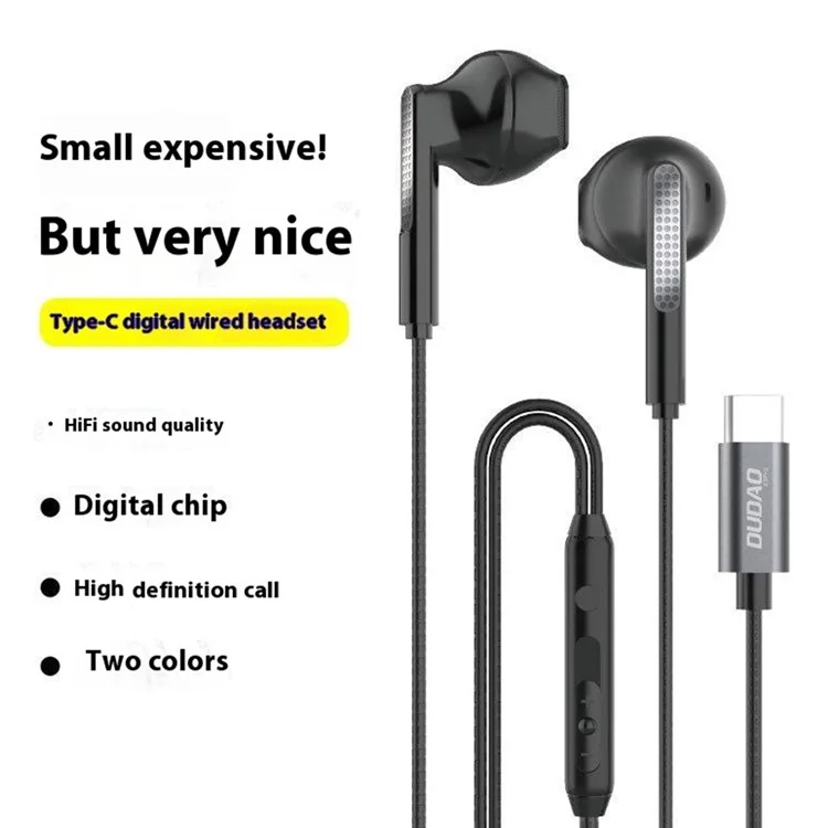 1.2m Wired Type-C Digital Earphone with Microphone Half In-Ear Earbuds for iPhone 15 / 16 / Huawei / Samsung - Black
