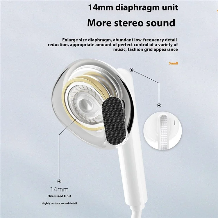 1.2m Wired Type-C Digital Earphone with Microphone Half In-Ear Earbuds for iPhone 15 / 16 / Huawei / Samsung - Black