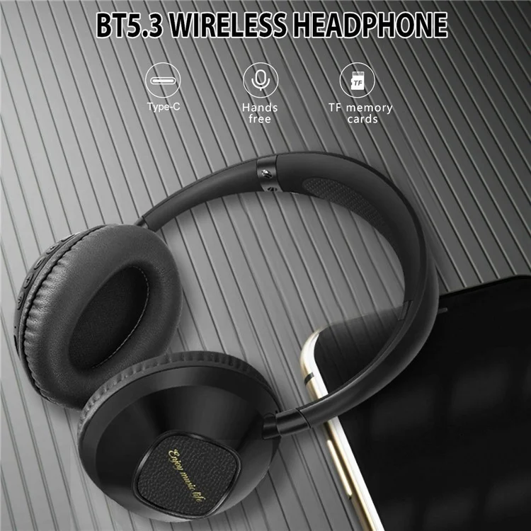 AKZ-18 Over-Ear Headphones Support TF Card HiFi Sound Wireless Bluetooth Headset - Black