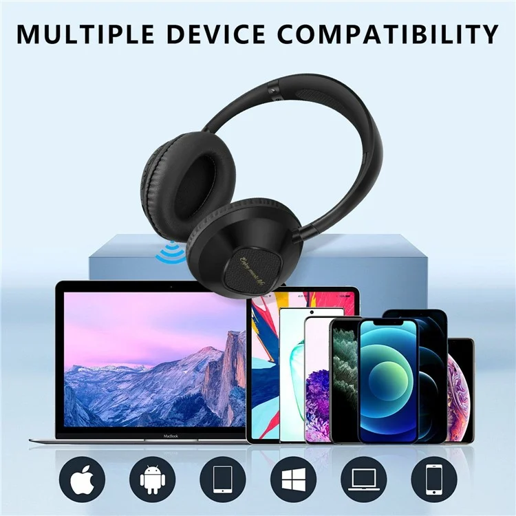 AKZ-18 Over-Ear Headphones Support TF Card HiFi Sound Wireless Bluetooth Headset - Black