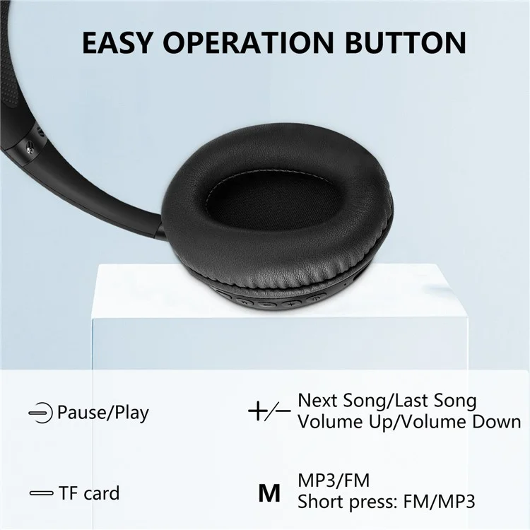 AKZ-18 Over-Ear Headphones Support TF Card HiFi Sound Wireless Bluetooth Headset - Black