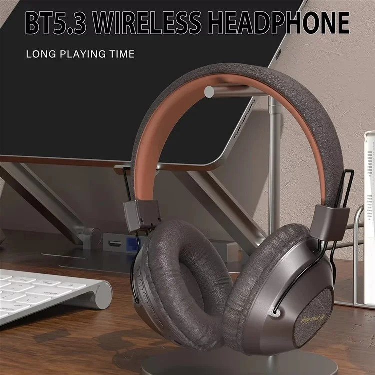AKZ-17 Retro Headset Support TF Card Foldable Over-Ear Bluetooth Headphones with 3.5mm Jack - Brown