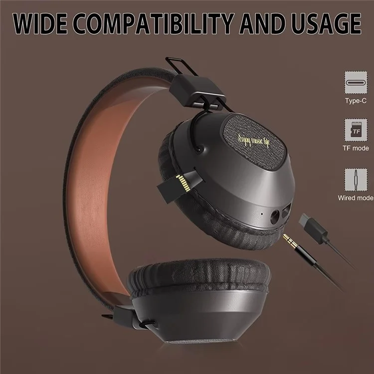 AKZ-17 Retro Headset Support TF Card Foldable Over-Ear Bluetooth Headphones with 3.5mm Jack - Brown