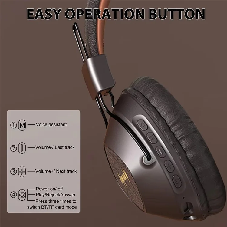 AKZ-17 Retro Headset Support TF Card Foldable Over-Ear Bluetooth Headphones with 3.5mm Jack - Brown