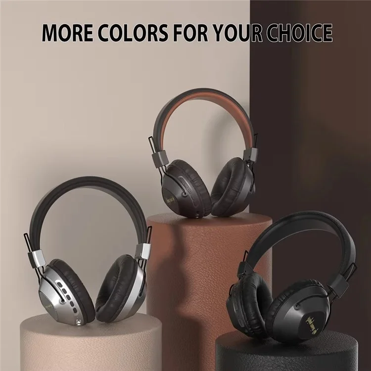 AKZ-17 Retro Headset Support TF Card Foldable Over-Ear Bluetooth Headphones with 3.5mm Jack - Brown
