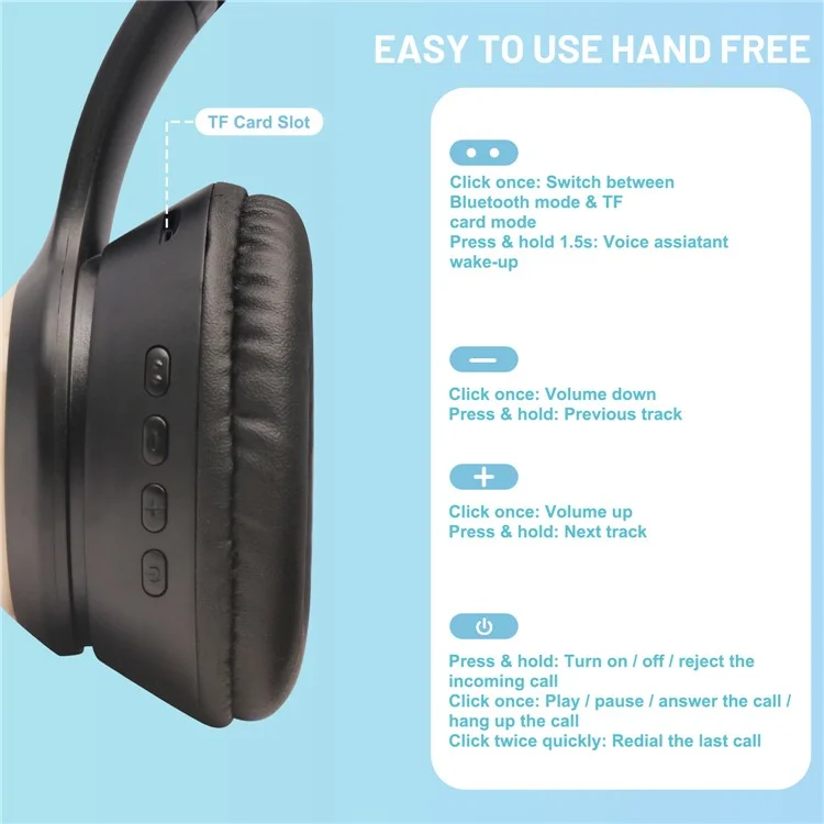 AKZ-06 Cartoon Animal Foldable Over-Ear Bluetooth Headphones Low Latency Gaming Headset - Black