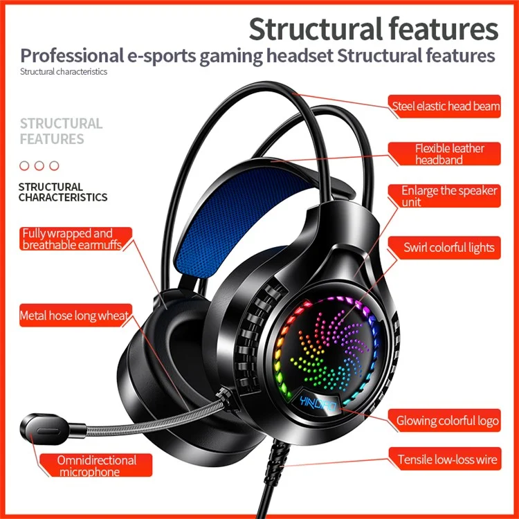 YINDAIO Q7 Deep Bass DTS 7.1 Surrounded Sound Colorful Light Wired Gaming Headphone with Microphone - Single USB with Audio Decoder Chip/Black