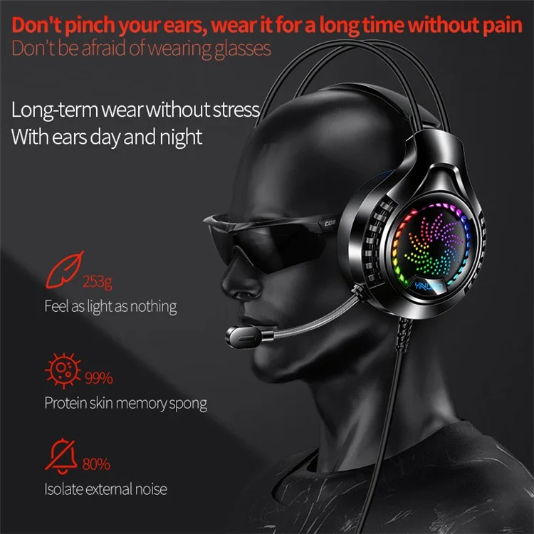 YINDAIO Q7 Deep Bass DTS 7.1 Surrounded Sound Colorful Light Wired Gaming Headphone with Microphone - Single USB with Audio Decoder Chip/Black