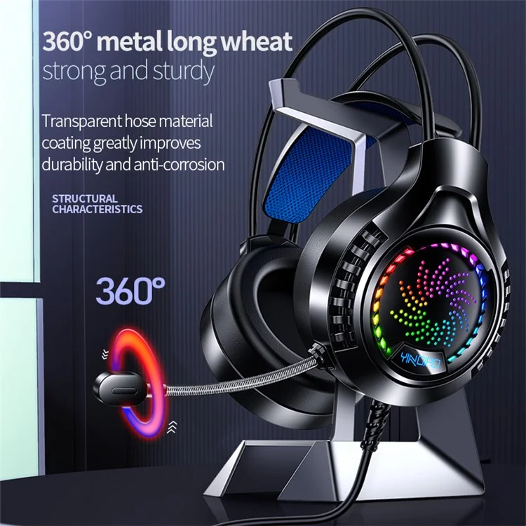 YINDAIO Q7 Deep Bass DTS 7.1 Surrounded Sound Colorful Light Wired Gaming Headphone with Microphone - Single USB with Audio Decoder Chip/Black