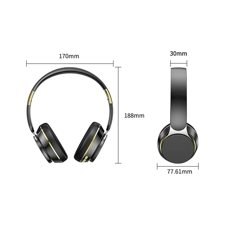 GN-25 Bass Over-head Headphone Stereo Headset Bluetooth Earphone with 40mm Vibrating Diaphragm and 3.5mm Audio Jack - Black