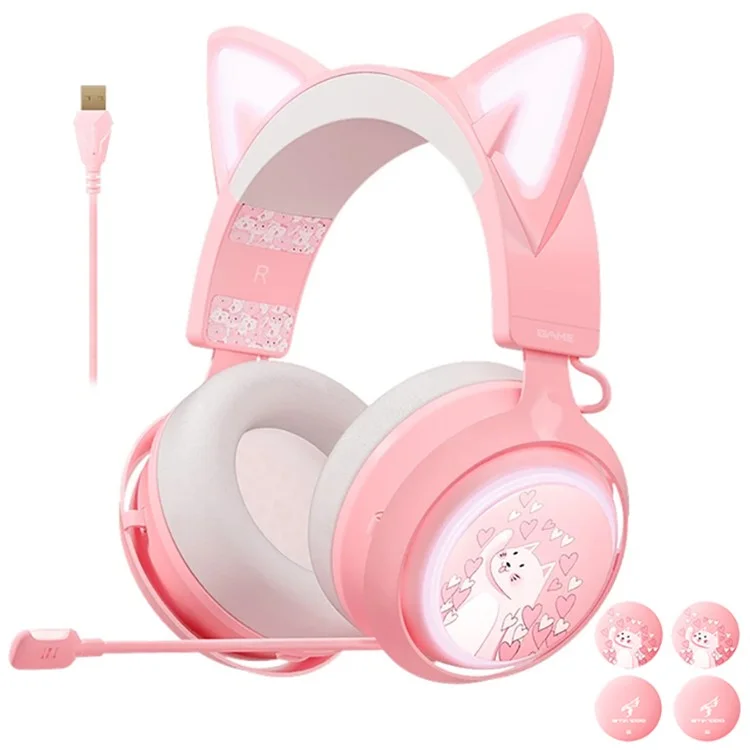 Cute Cat Ear Design USB7.1 Wired Over-Ear E-sports...