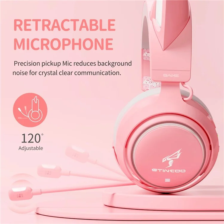 Cute Cat Ear Design USB7.1 Wired Over-Ear E-sports Headphone RGB LED Light Music Gaming Headset - Pink
