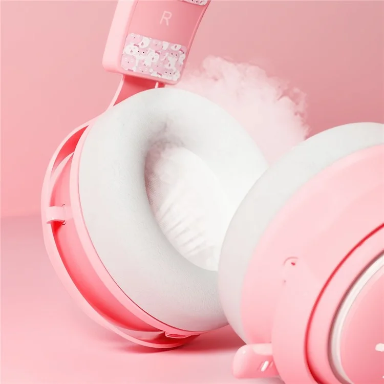 Cute Cat Ear Design USB7.1 Wired Over-Ear E-sports Headphone RGB LED Light Music Gaming Headset - Pink