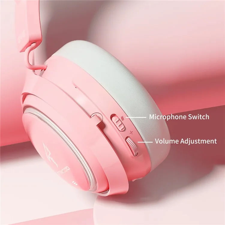 Cute Cat Ear Design USB7.1 Wired Over-Ear E-sports Headphone RGB LED Light Music Gaming Headset - Pink