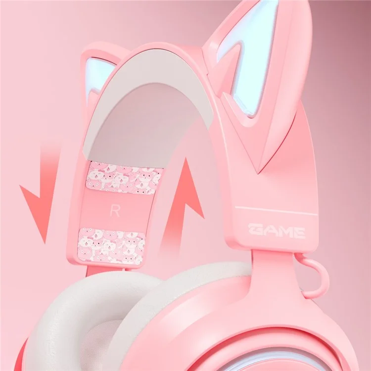 Cute Cat Ear Design USB7.1 Wired Over-Ear E-sports Headphone RGB LED Light Music Gaming Headset - Pink