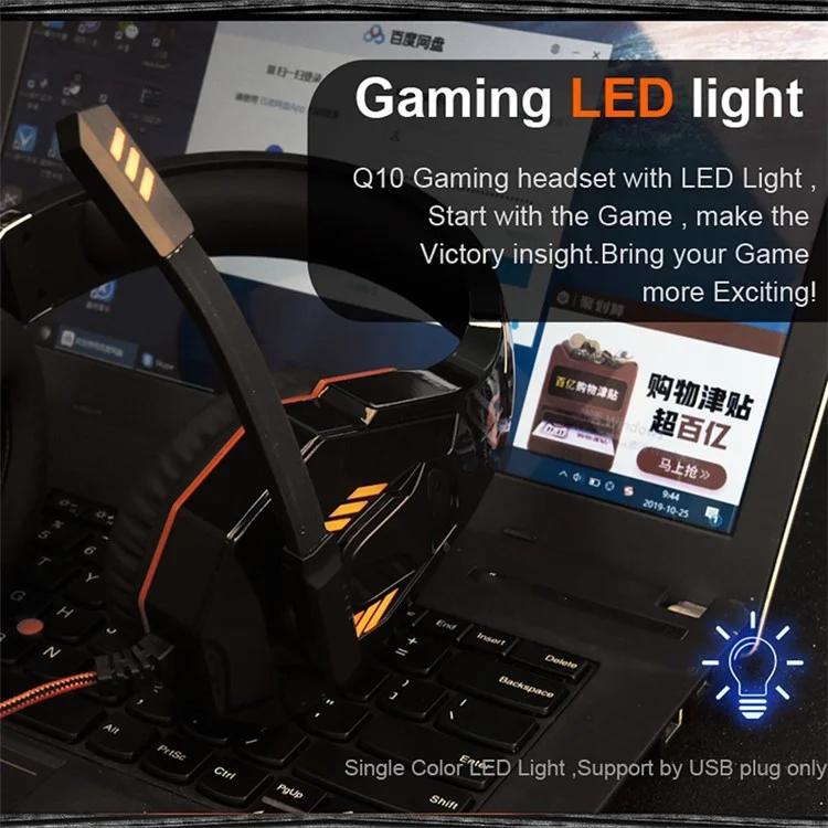 OVLENG Q10 Gaming E-Sports Headphone USB 7.1 Srounding Sound Over-Ear Volume Adjustment Wired Headset Cool LED Light Earphone with Microphone - Black  /  Blue