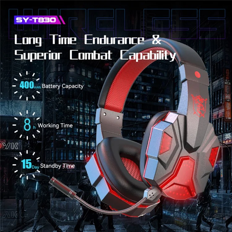SY-T830 Wired / Wireless Over-ear Headset LED Light Bluetooth Dual Mode Low Latency E-sports Gaming Headphone - Red