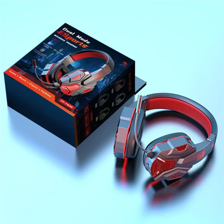 SY-T830 Wired / Wireless Over-ear Headset LED Light Bluetooth Dual Mode Low Latency E-sports Gaming Headphone - Red