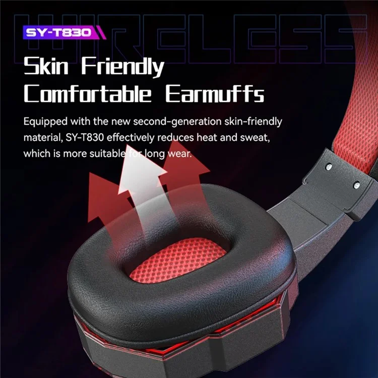 SY-T830 Wired / Wireless Over-ear Headset LED Light Bluetooth Dual Mode Low Latency E-sports Gaming Headphone - Red