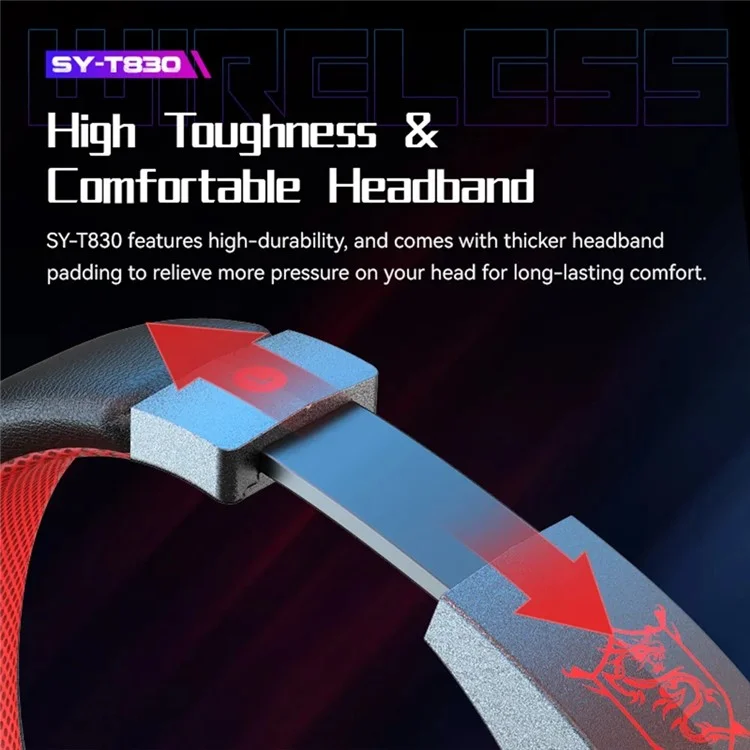 SY-T830 Wired / Wireless Over-ear Headset LED Light Bluetooth Dual Mode Low Latency E-sports Gaming Headphone - Red