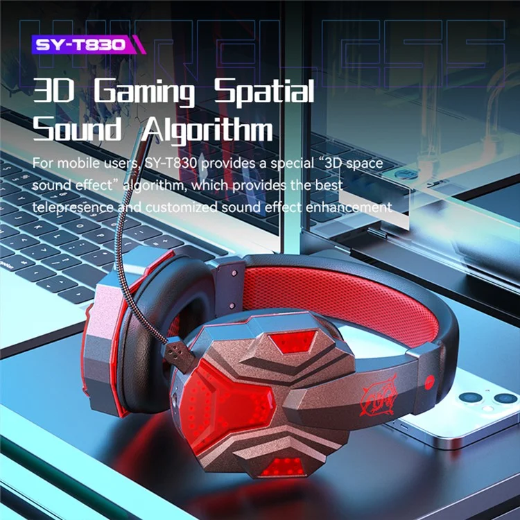SY-T830 Wired / Wireless Over-ear Headset LED Light Bluetooth Dual Mode Low Latency E-sports Gaming Headphone - Red