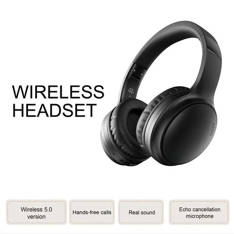 BT037 Bluetooth Noise Cancelling Headphones Over Ear ANC Wireless Deep Bass Headset - Black