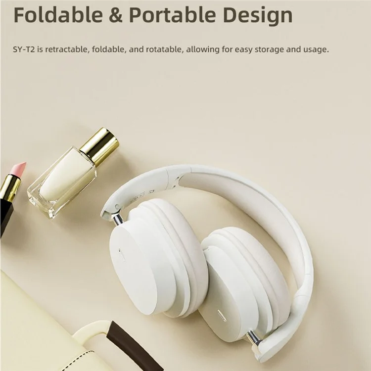 SY-T2 Wireless Over-Ear Bluetooth Headphones Foldable Noise Cancelling Headset with Built-in Microphone - Khaki