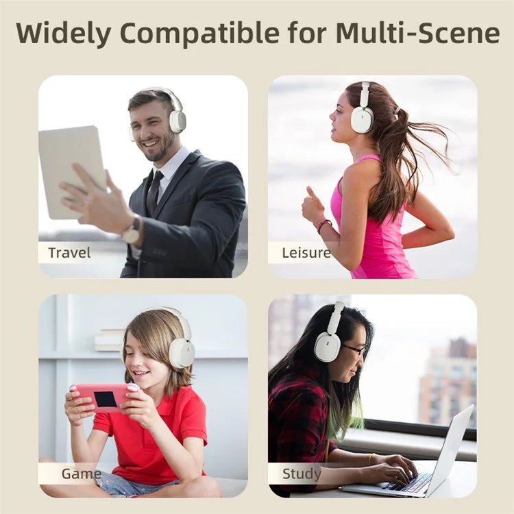 SY-T2 Wireless Over-Ear Bluetooth Headphones Foldable Noise Cancelling Headset with Built-in Microphone - Khaki