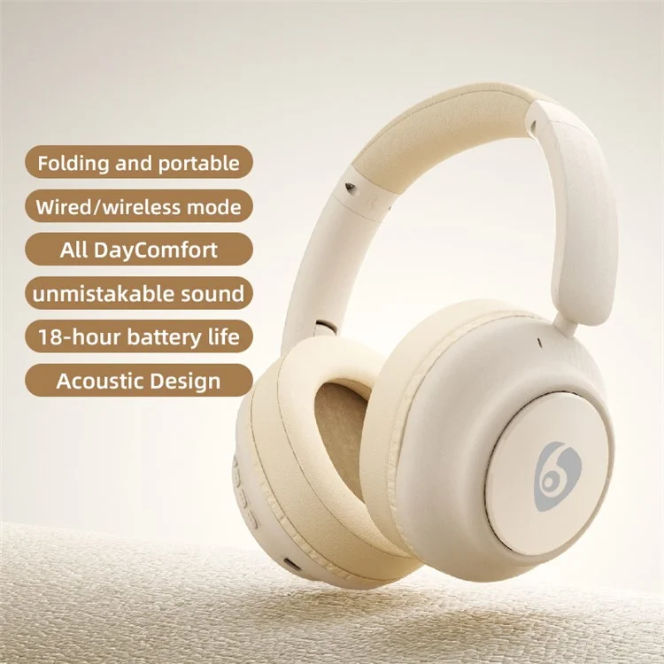 OVLENG FF93 Wireless Bluetooth Headphone Over-Ear Music Earphone Folding HiFi Stereo Sound Headset - Beige