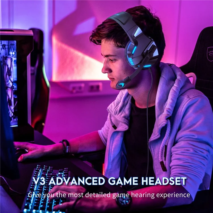 V3 Head-mounted Earphones RGB Light Wired PC Gaming Headset, USB+3.5mm+4Pin